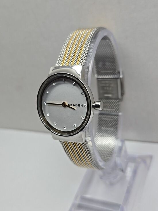Skagen Freja Gold Silver Two Tone Mesh Crystal Dial Womens Watch New Battery main image 5